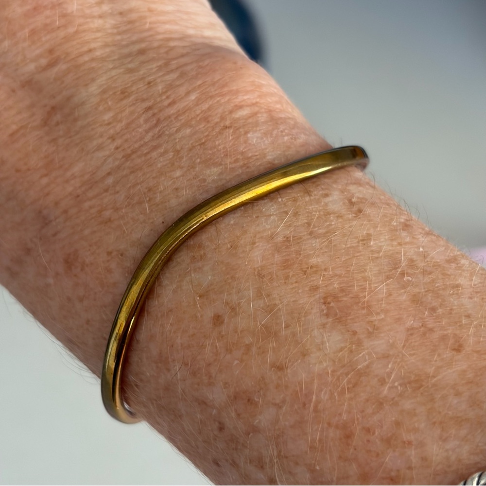 Sergio Lub Thin Brass Copper Cuff Bracelet 
Signed Stamped SIZE: Small Designer - Picture 5 of 7